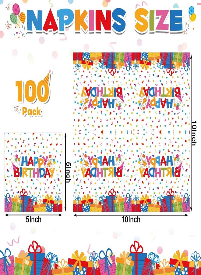 NatNarr 100 Pcs Happy Birthday Napkins Kids 5X5 Inch Rainbow Birthday Cocktail Napkins with Colorful Dots and Gift Boxs Pattern Design, Birthdays Party Supplies Suitable for Women & Kids - Image 2